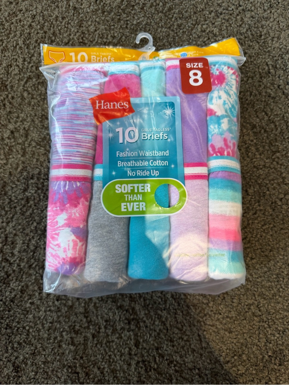 Hanes Girls Multicolor Briefs Pack - Pink, Teal, Purple, Gray, White Sz 8